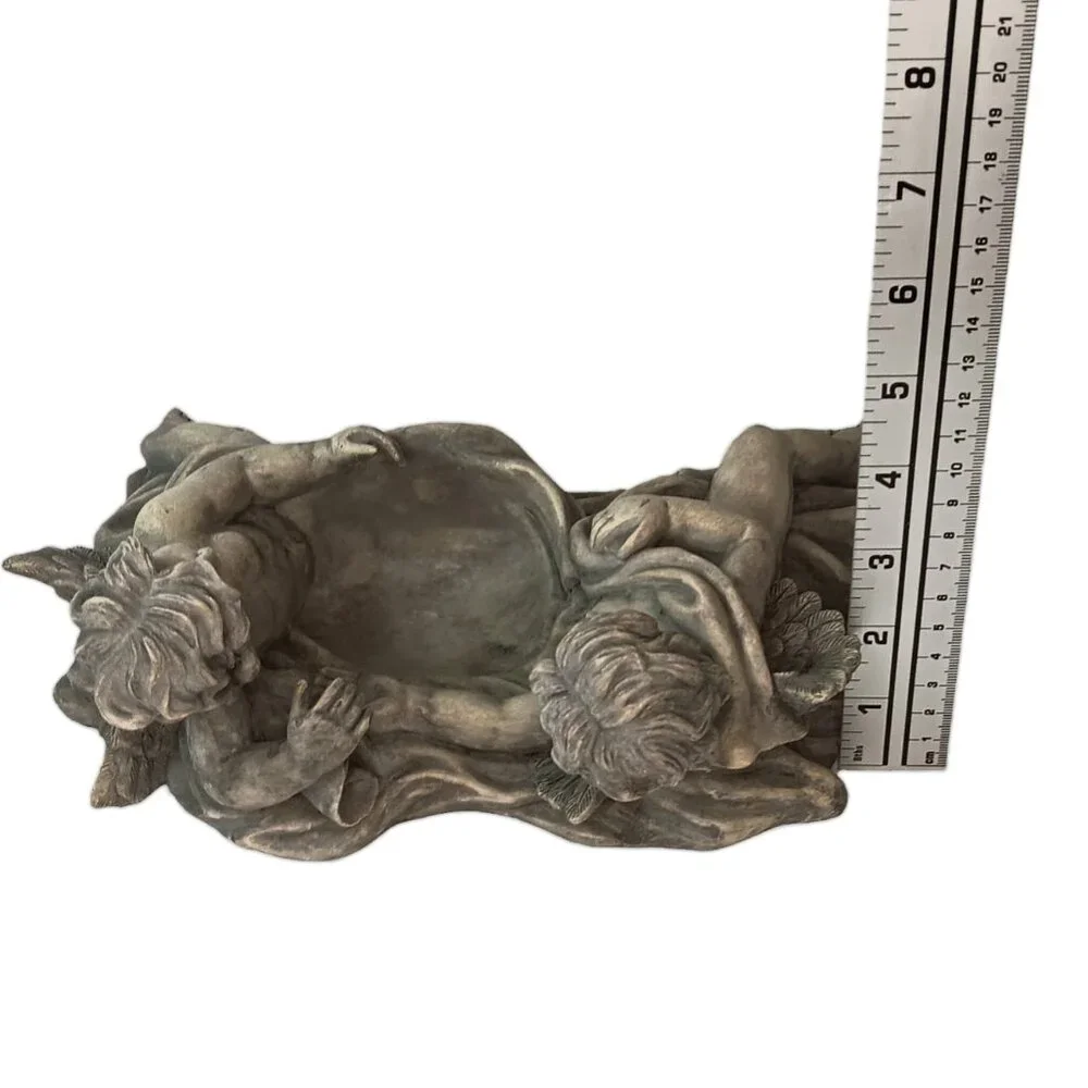 Victorian Winged Cherubs Wall Pocket Resin Garden Art Ornament Faux Concrete